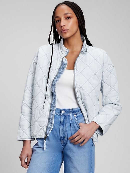 Image number 5 showing, Quilted Chambray Bomber Jacket with Washwell