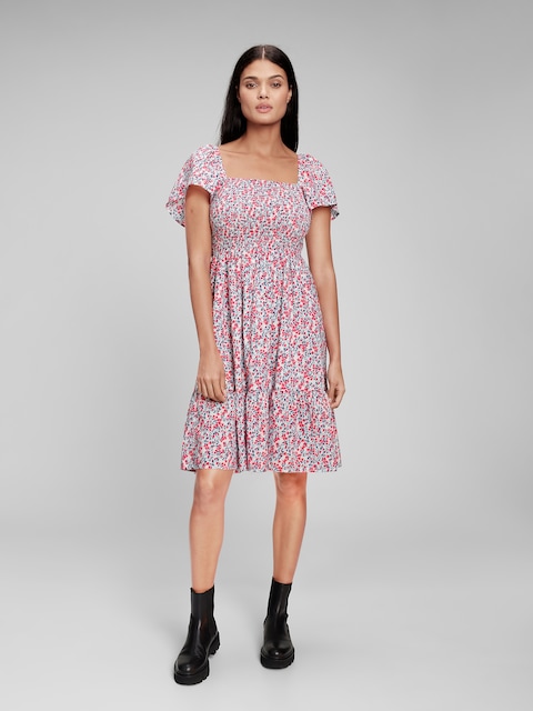 Smocked Squareneck Midi Dress