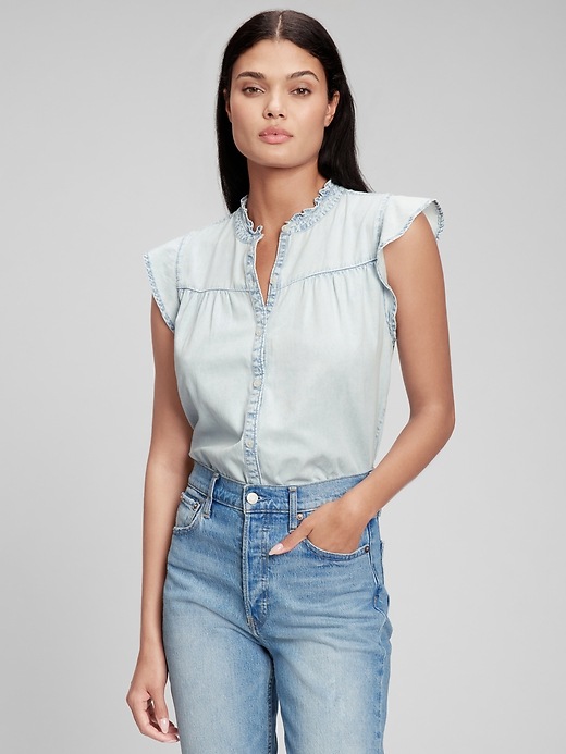 Image number 1 showing, Ruffle Button-Front Top