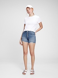 3.5" High Rise Destructed Cheeky Denim Shorts with Washwell