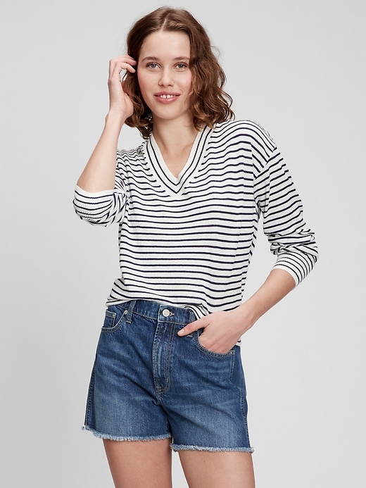Image number 5 showing, Stripe Linen V-Neck Sweater