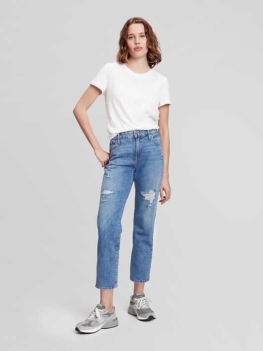 Image number 1 showing, Mid Rise Distressed Universal Slim Boyfriend Jeans