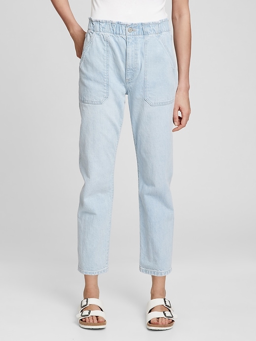 Image number 1 showing, High Rise Straight Paperbag Jeans with Washwell