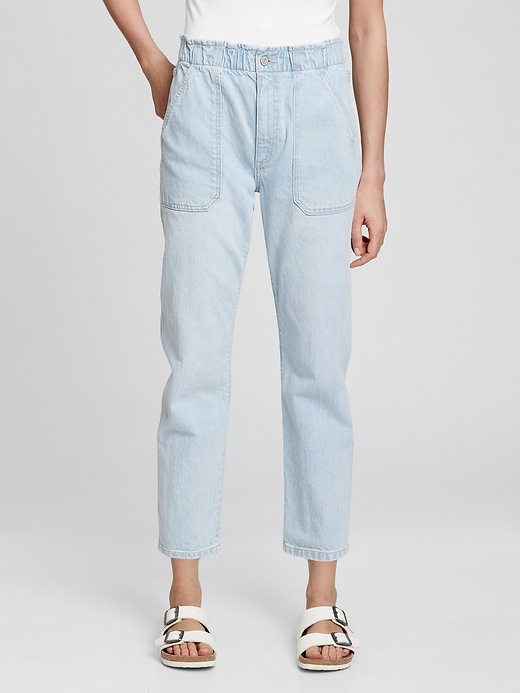 Image number 1 showing, High Rise Straight Paperbag Jeans