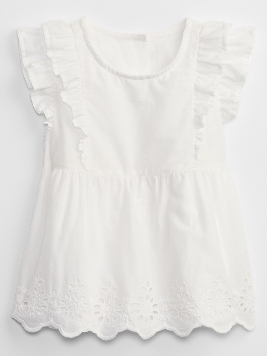 white eyelet ruffle top