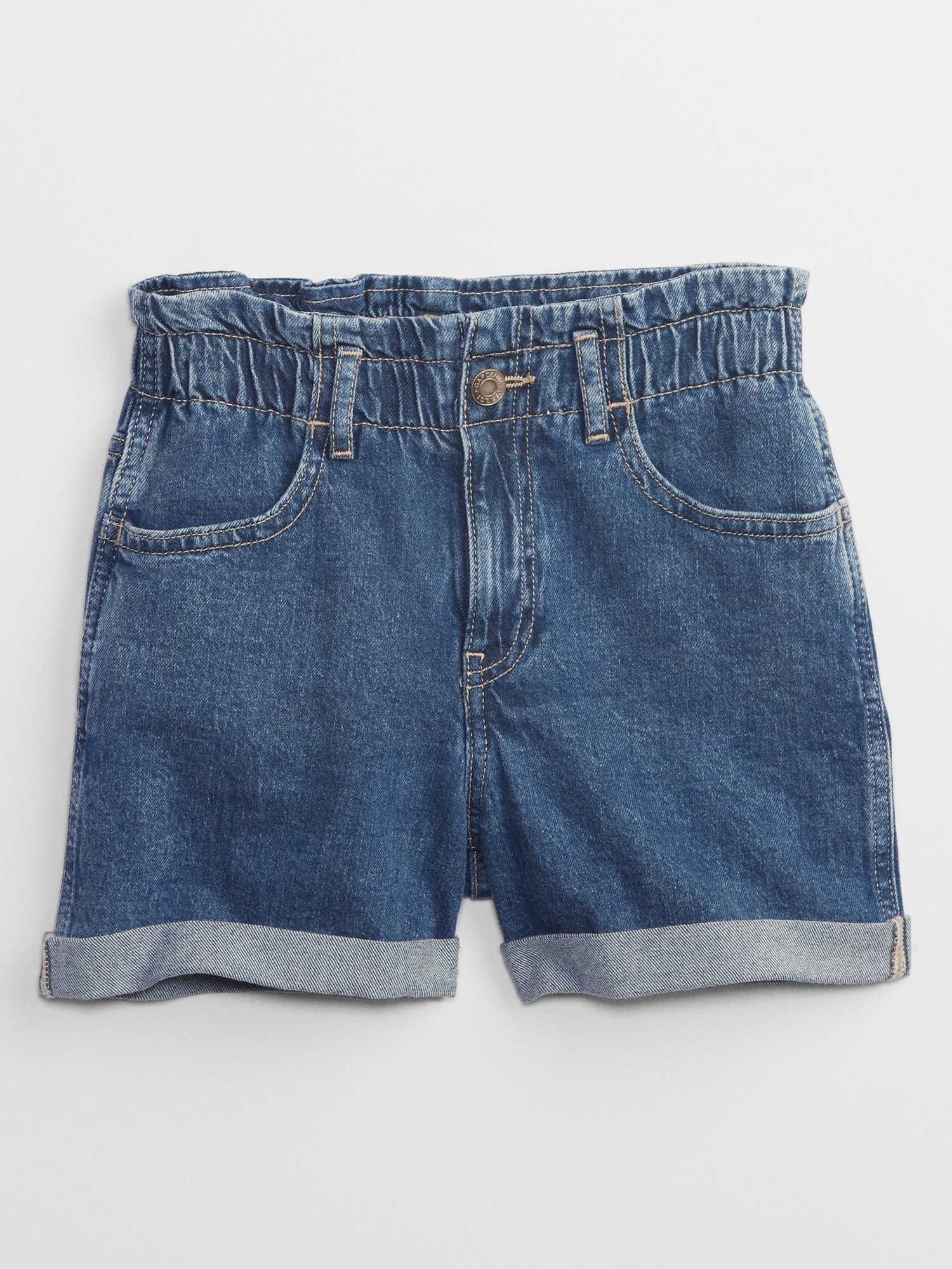 Kids High Rise Paperbag Mom Jean Shorts 