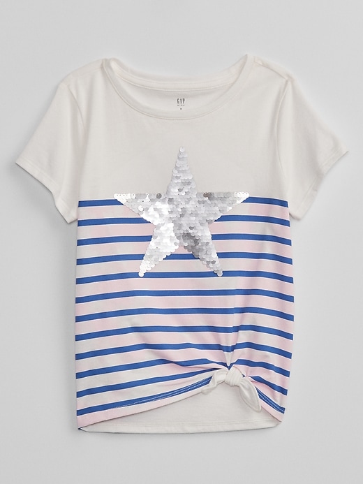 Image number 1 showing, Kids Flippy Sequin Knot-Hem Graphic T-Shirt