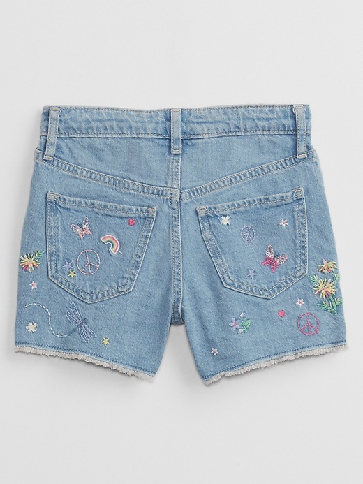 Kids High Rise Embroidered Denim Shorts with Washwell