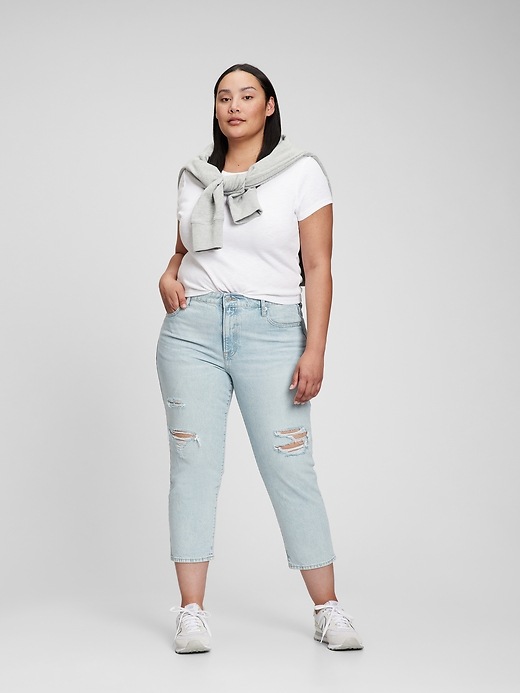 Image number 1 showing, Mid Rise Destructed Universal Slim Boyfriend Jeans with Washwell