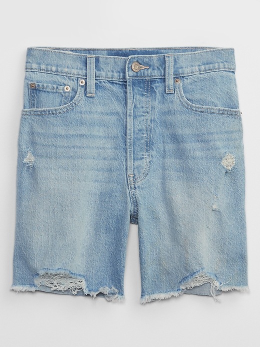 Image number 3 showing, 6" High Rise Destructed Cheeky Midi Denim Shorts with Washwell