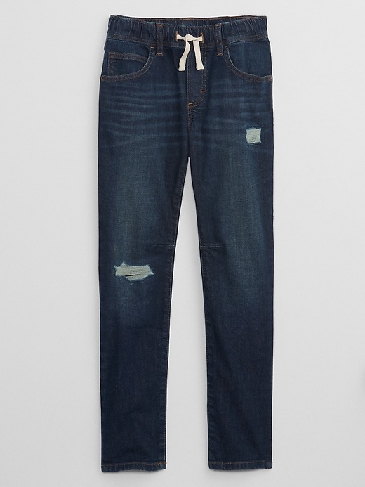 Kids Distressed Pull-On Slim Jeans with Washwell