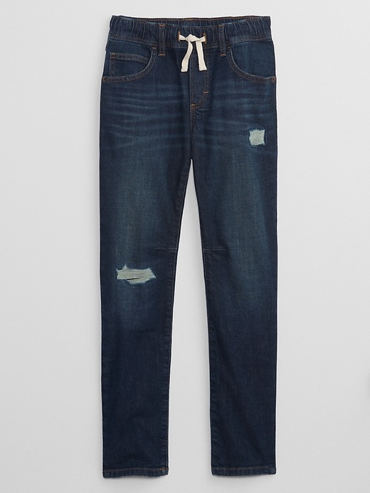 Image number 1 showing, Kids Distressed Pull-On Slim Jeans