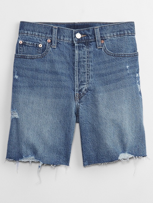 Image number 3 showing, 6" High Rise Destructed Cheeky Midi Denim Shorts with Washwell