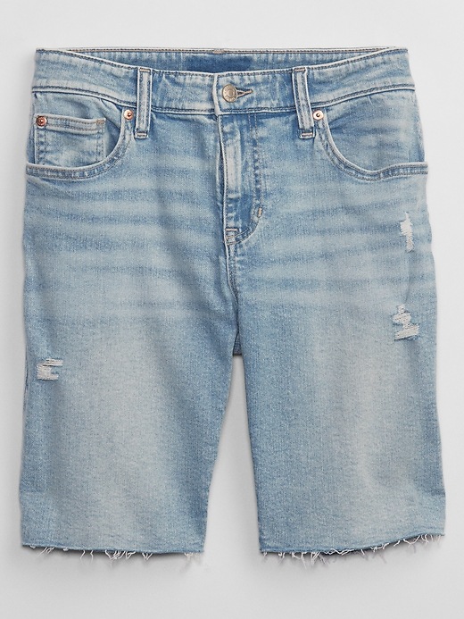 Image number 3 showing, 9" Mid Rise Distressed Denim Bermuda Shorts with Washwell