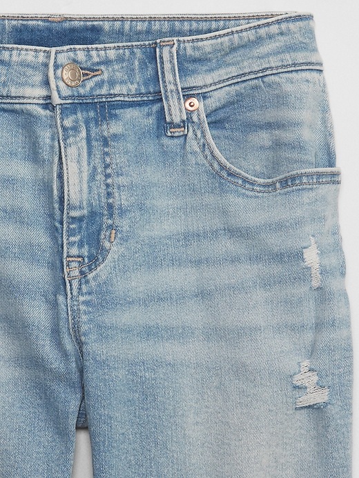 Image number 4 showing, 9" Mid Rise Distressed Denim Bermuda Shorts with Washwell