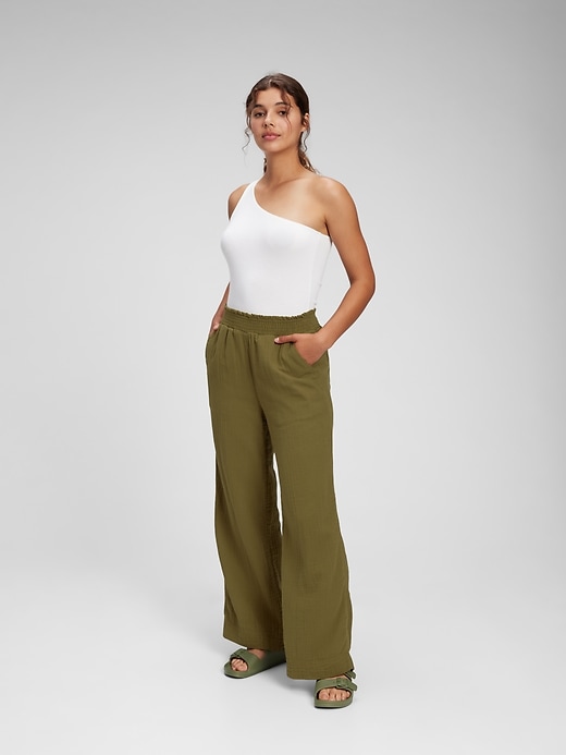 Image number 5 showing, Gauze Wide-Leg Pull-On Pants