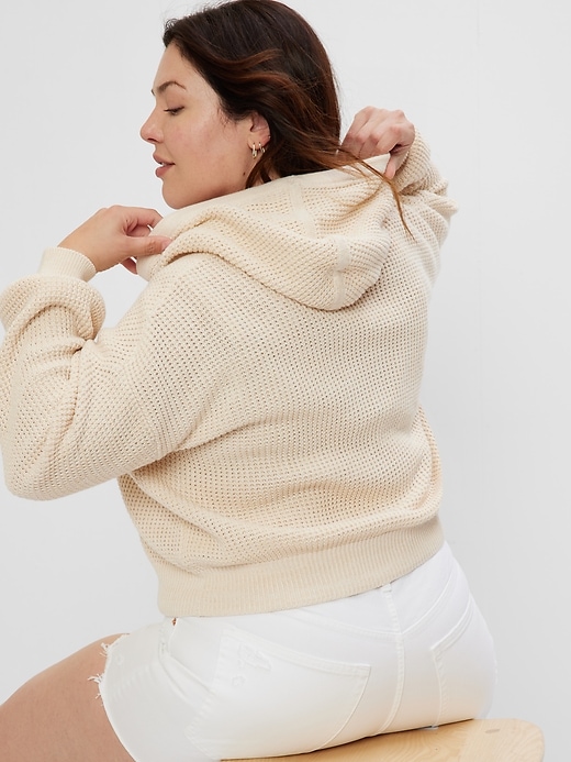 Image number 2 showing, Waffle-Knit Hoodie Sweater