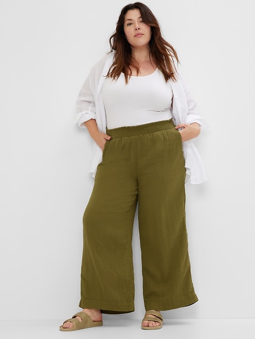 Image number 1 showing, Gauze Wide-Leg Pull-On Pants