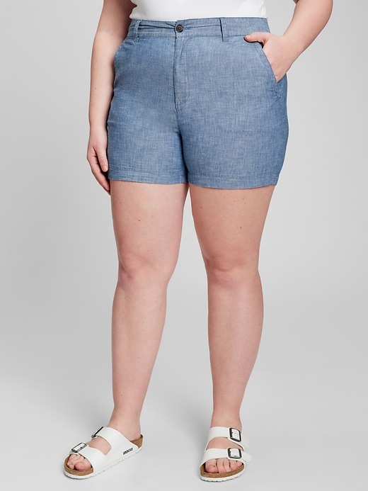 Image number 1 showing, 5" High Rise Chambray Shorts