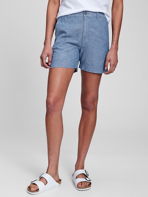 Image number 5 showing, 5" High Rise Chambray Shorts