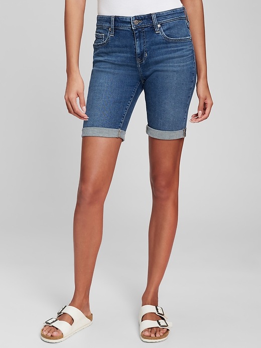 Image number 1 showing, 9" Mid Rise Denim Bermuda Shorts with Washwell