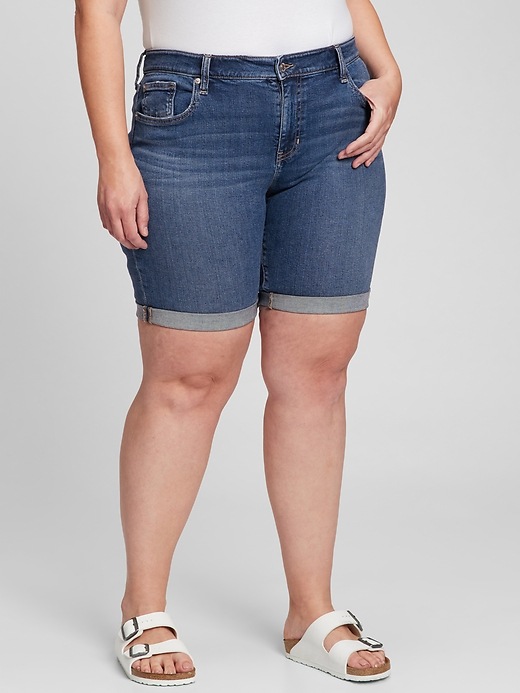 Image number 5 showing, 9" Mid Rise Denim Bermuda Shorts with Washwell