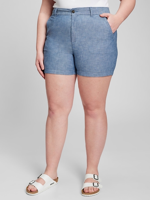 Image number 5 showing, 5" High Rise Chambray Shorts