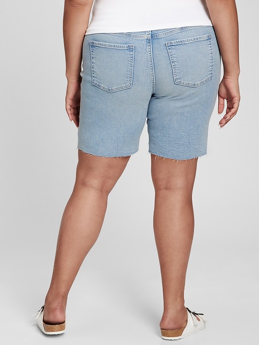 Image number 6 showing, 9" Mid Rise Distressed Denim Bermuda Shorts with Washwell