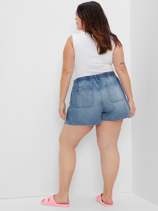 Image number 6 showing, 3.5" High Rise Distressed Denim Pull-On Shorts