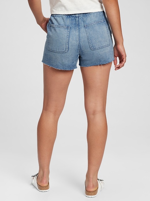 Image number 2 showing, 3.5" High Rise Distressed Denim Pull-On Shorts