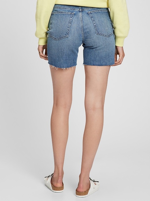 Image number 2 showing, 6" High Rise Destructed Cheeky Midi Denim Shorts with Washwell