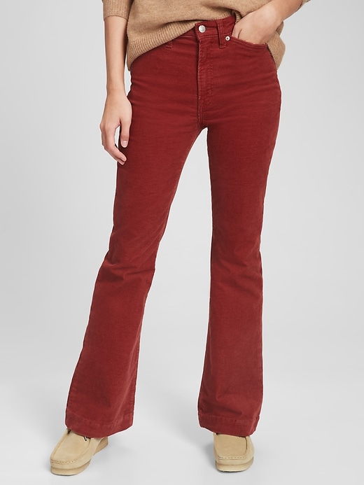 Walking In Memphis Wine Red Corduroy Flare Pants Flare, 55 OFF
