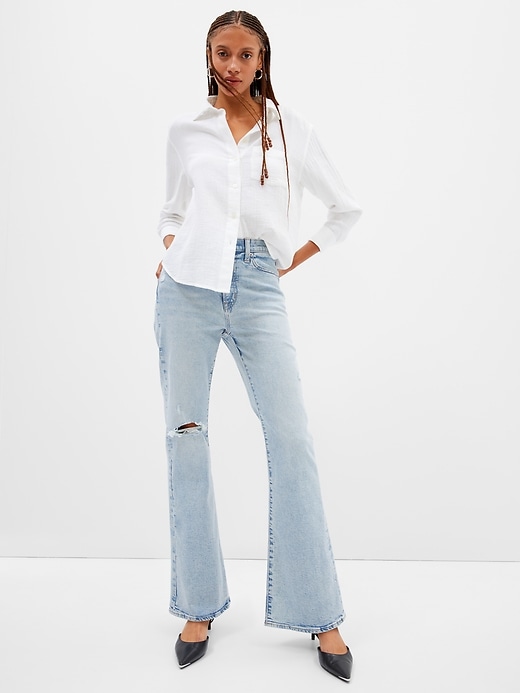 Image number 5 showing, High Rise Destructed '70s Flare Jeans with Washwell