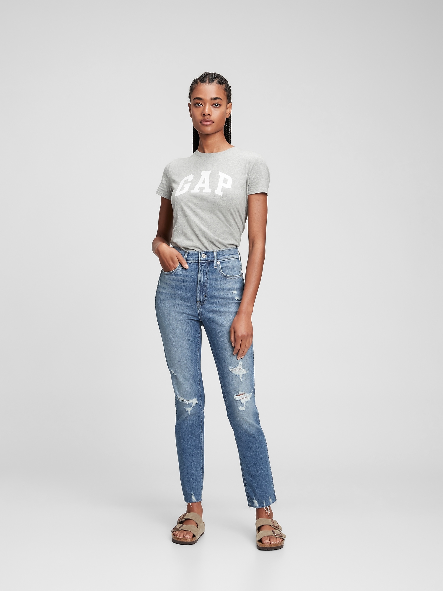 High Rise Destructed Vintage Slim Jeans with Washwell