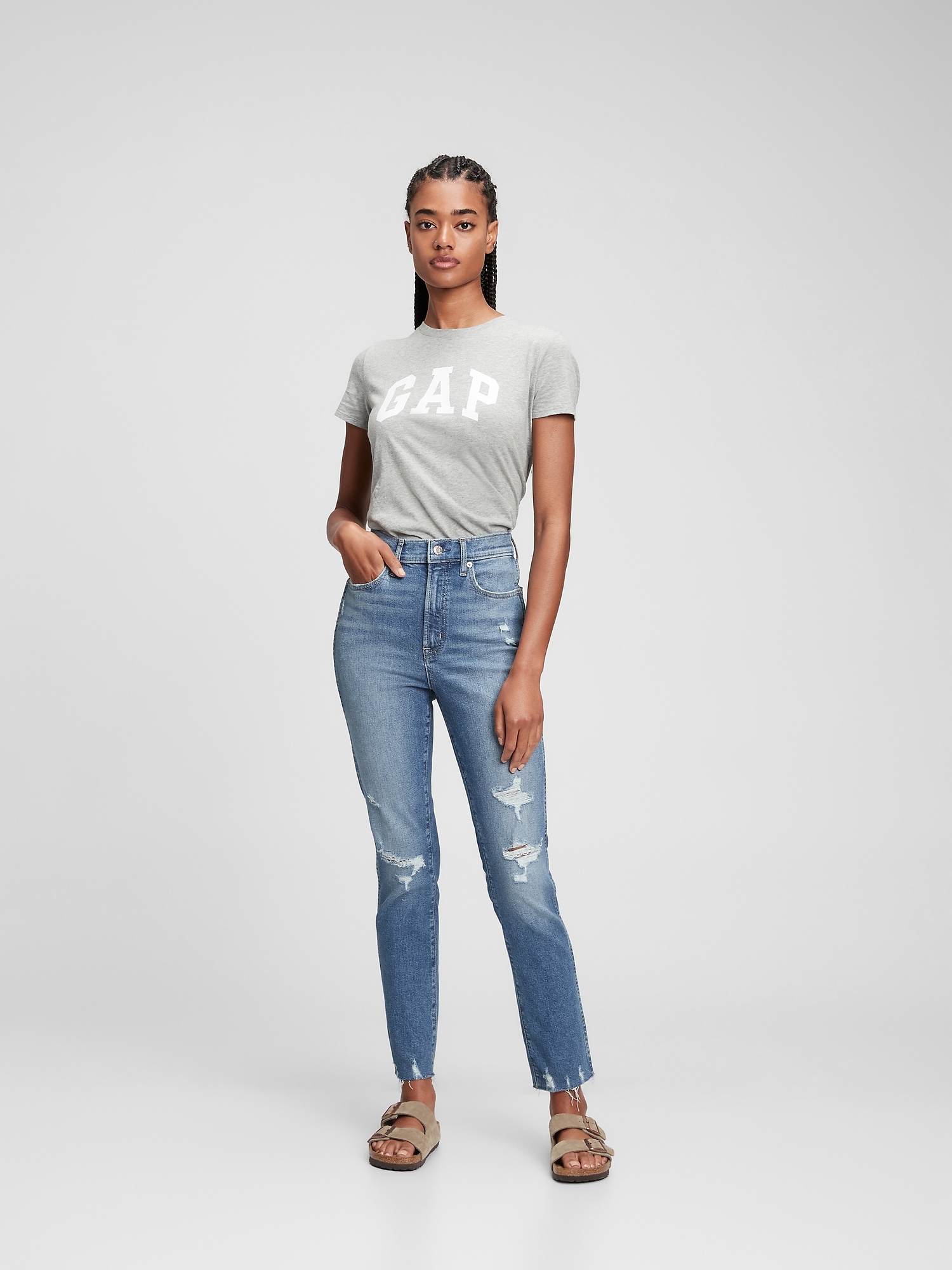 High Rise Destructed Vintage Slim Jeans