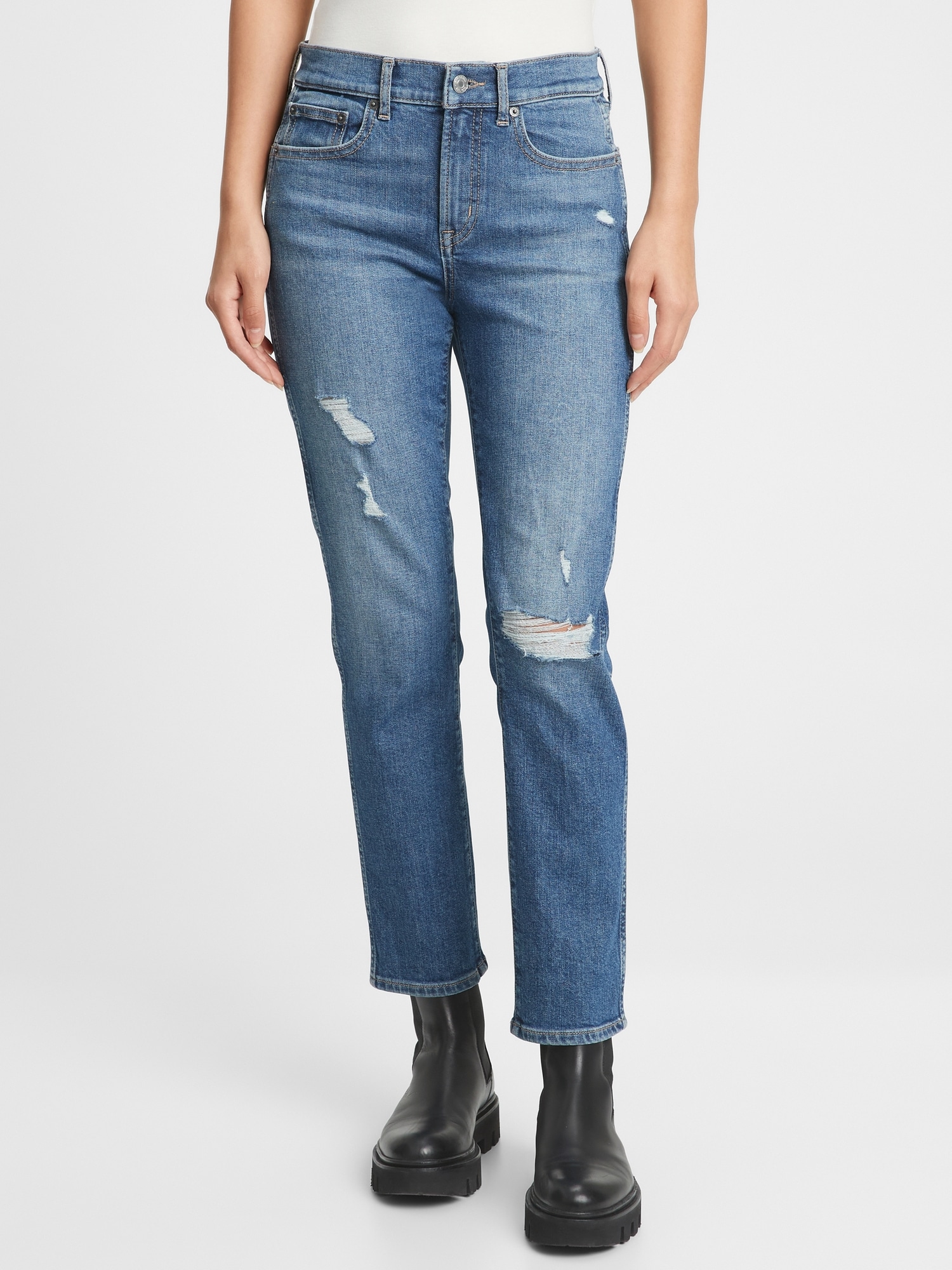 Mid Rise Distressed Vintage Slim Jeans