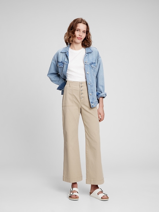 Image number 1 showing, High Rise Wide-Leg Khakis