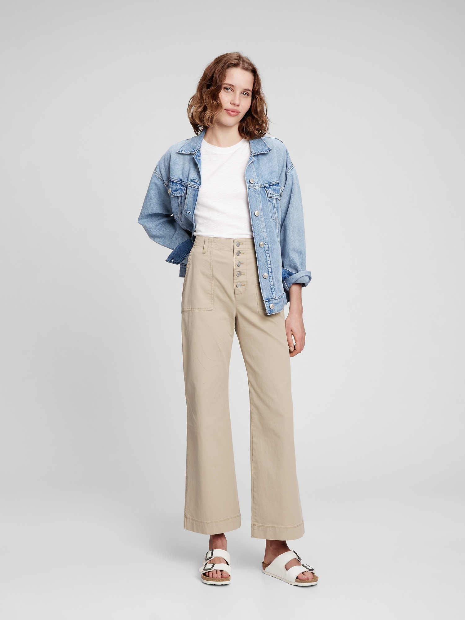 High Rise Wide-Leg Khakis with Washwell | Gap Factory