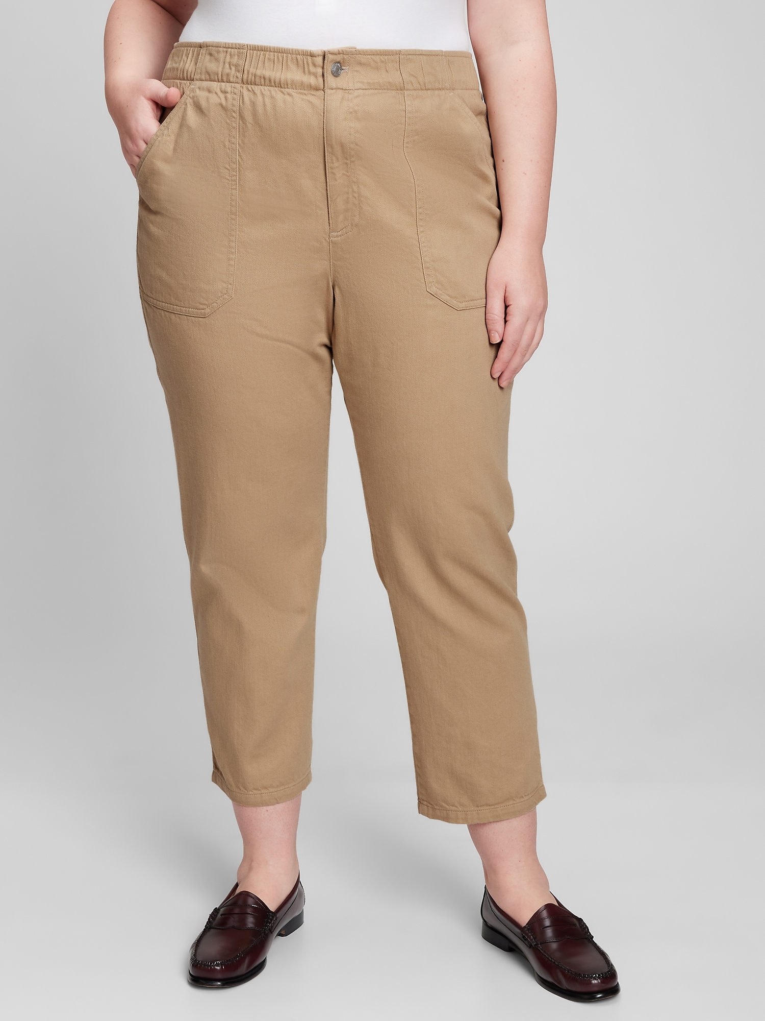 Khaki Pants - High Waist Paperbag Pants - Button Dly Closure Paperbag Pants