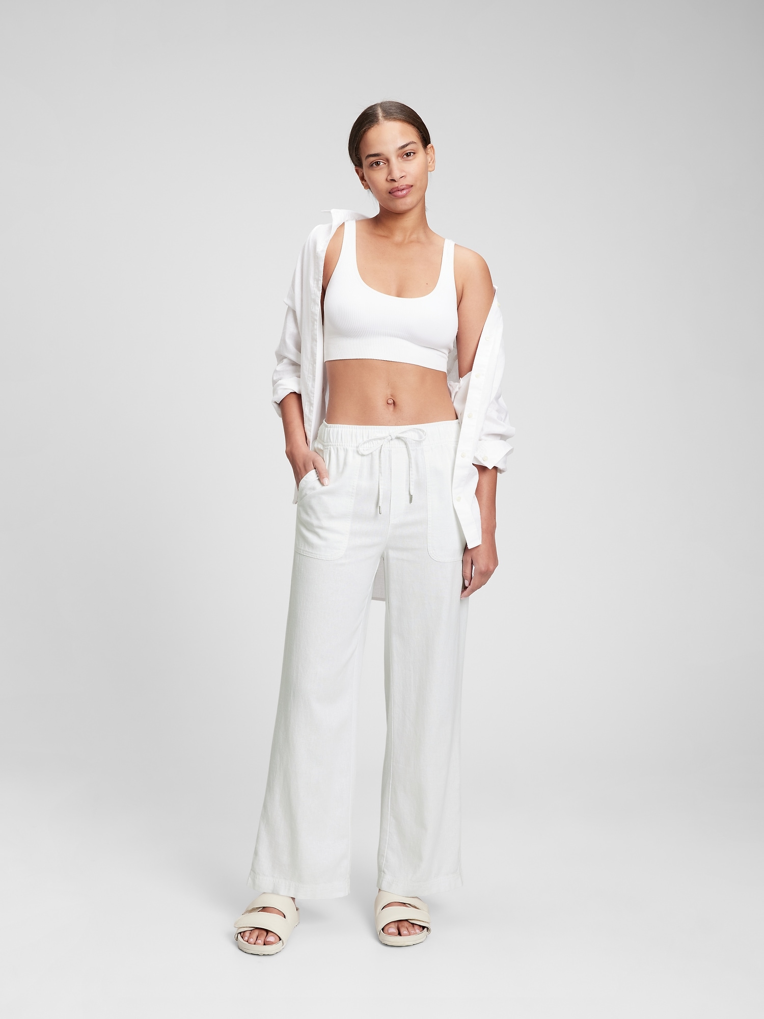 Wide-Leg Linen Pull-On Pants with Washwell | Gap Factory