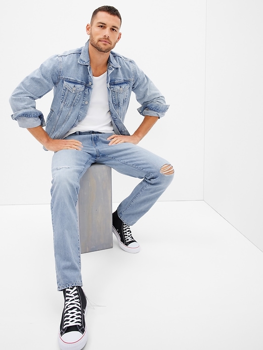 Image number 1 showing, Destructed Straight Taper Jeans with Washwell
