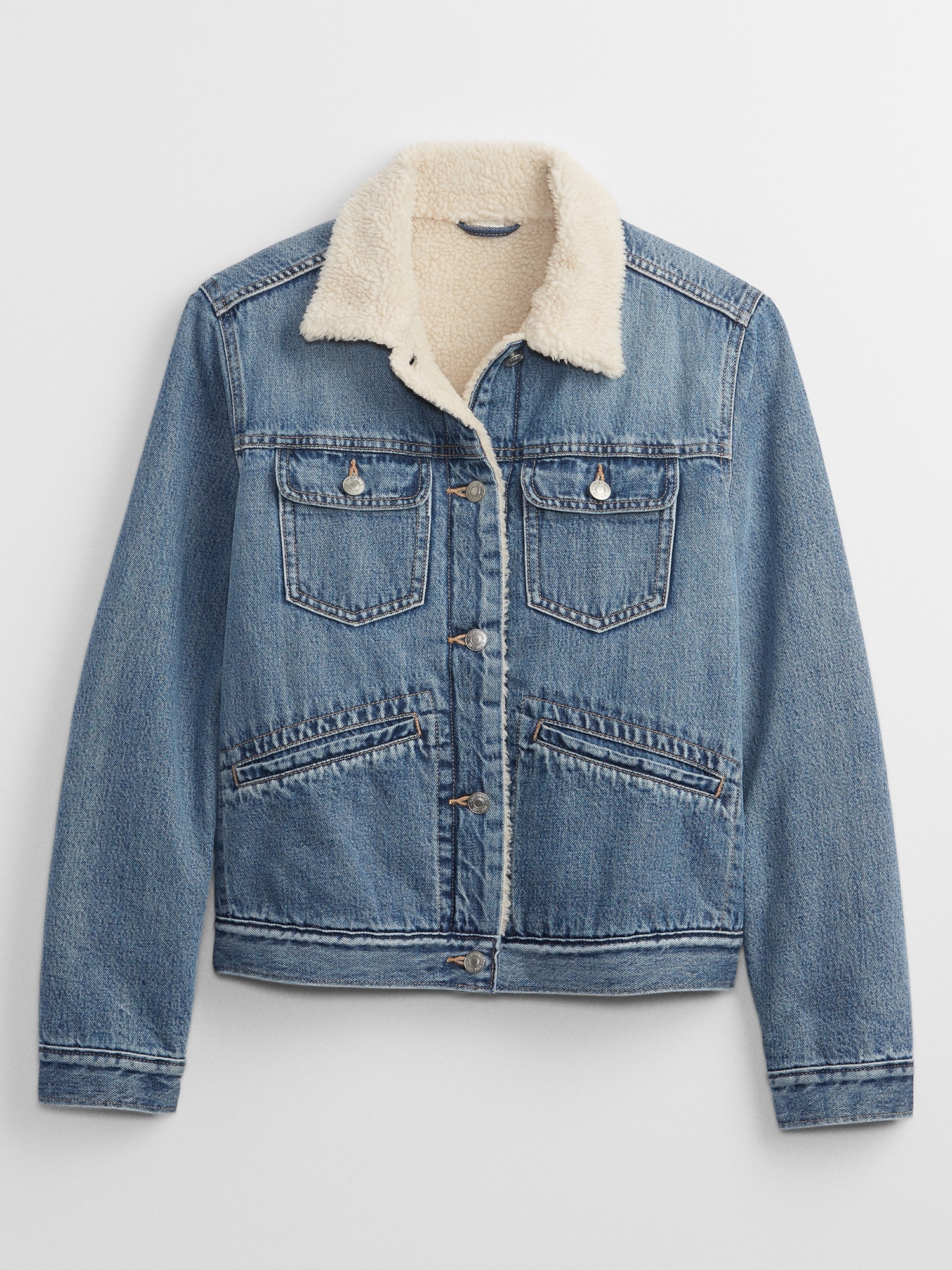 Gap Factory Women's Vintage Sherpa Icon Denim Jacket with Washwell Medium Wash Size XXL
