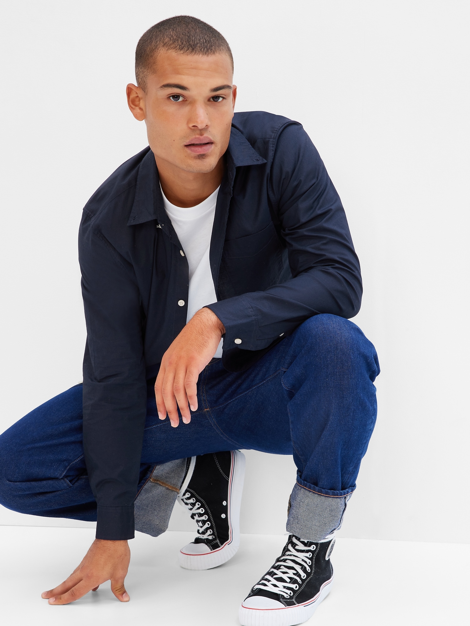 Gap Factory Stretch Poplin Shirt In Slim Fit In Blue