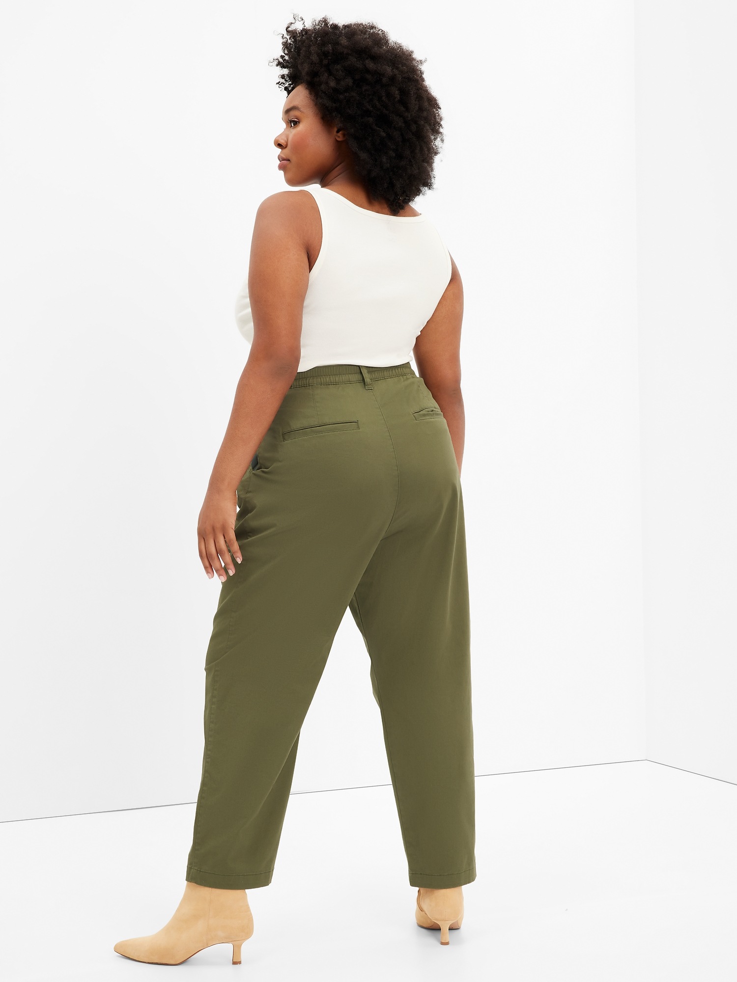 High Rise Pleated Khaki Trousers with Washwell Gap Factory