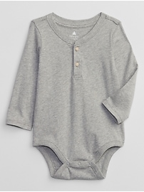 Gap Baby Soft Jersey Knit Long Sleeves Crewneck Henley Button Front Bodysuit (Size: 6M in Gray and White Marl)