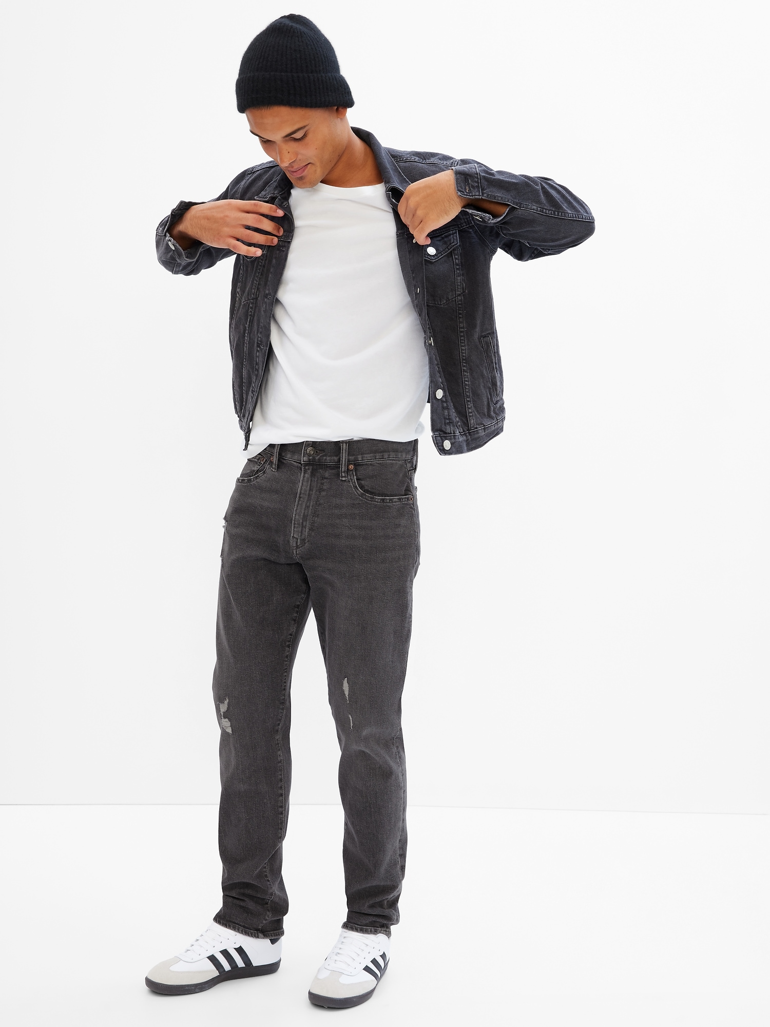 Destructed Straight Taper GapFlex Jeans with Washwell