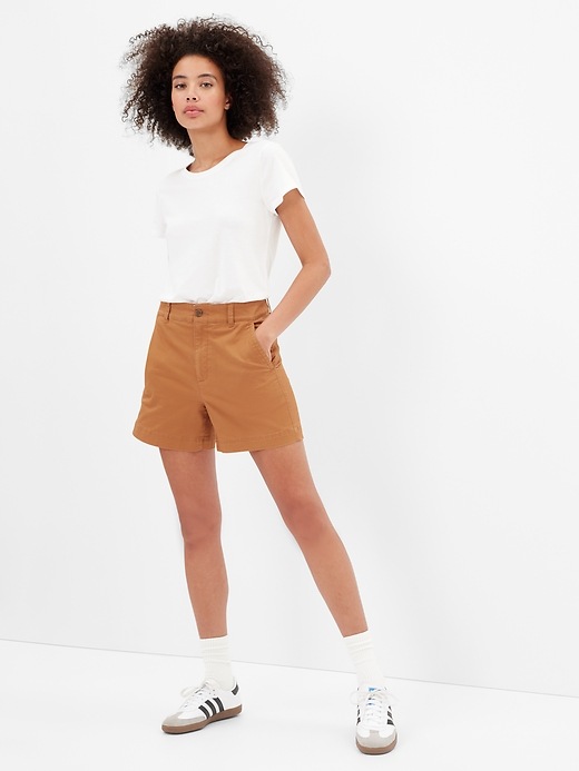 Image number 1 showing, 5" High Rise Girlfriend Khaki Shorts with Washwell