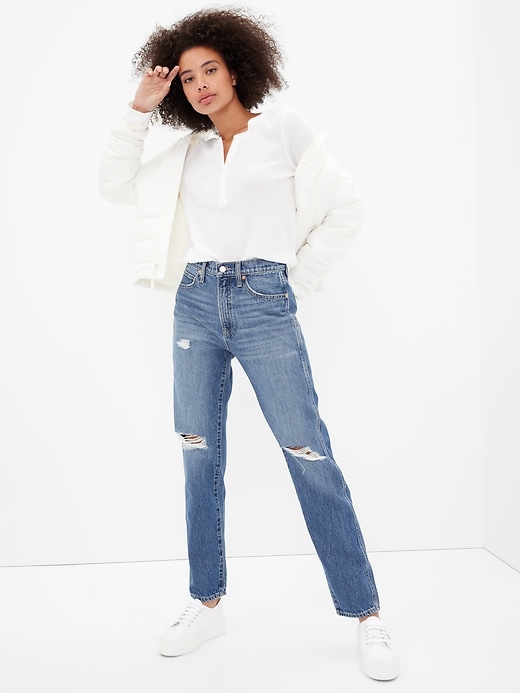 Image number 5 showing, High Rise Destructed Mom Jeans with Washwell