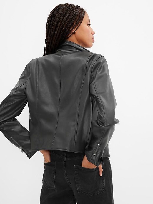 Image number 2 showing, Faux-Leather Moto Jacket