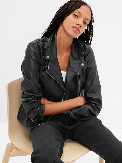 Image number 1 showing, Faux-Leather Moto Jacket